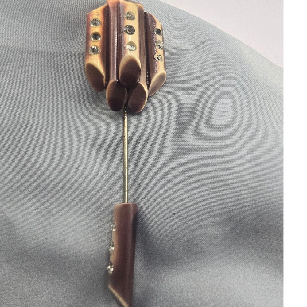 Vintage Estate Stick Pin Brown Rhinestone Geometric Tiered 3.5 Inch